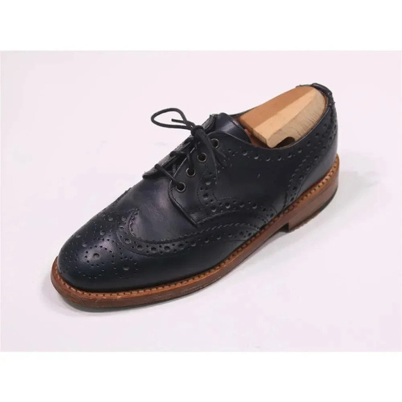 Sanders Made in England for J.Crew Blue Wingtip Oxford Brogues Dress Shoes 8.5 - Picture 1 of 11
